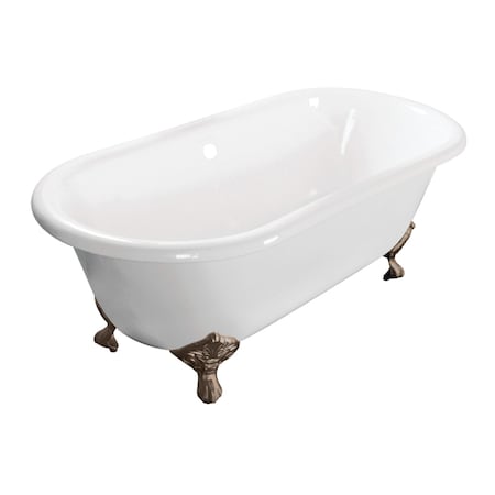 Aqua Eden Clawfoot Bathtubs, 60 L, 30.5 W, White/Brushed Nickel, Cast Iron VCTND603017NB8